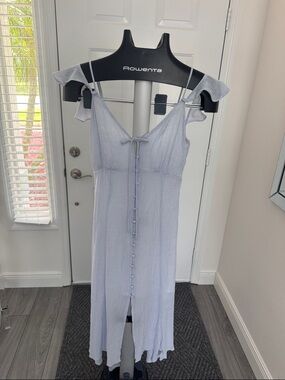 Astr Light Blue High Low Dress with Front Buttons
